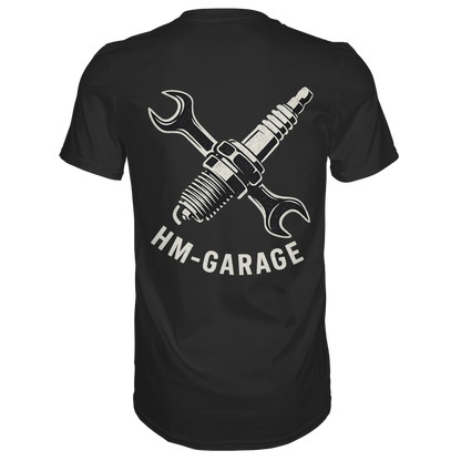 HM-GARAGE™ T-Shirt – Vintage Werkstatt Design für Motorrad-Fans & Schrauber | Oldschool Mechanic Shirt | Retro Biker Style - Premium Classic T-Shirt