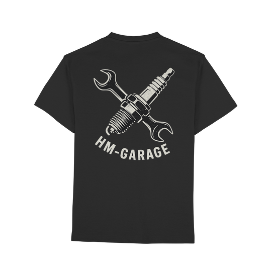 HM-GARAGE™ T-Shirt – Vintage Werkstatt Design für Motorrad-Fans & Schrauber | Oldschool Mechanic Shirt | Retro Biker Style - Premium Classic T-Shirt