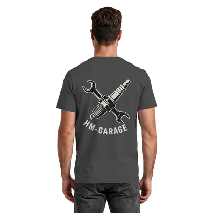 HM-GARAGE™ T-Shirt – Vintage Werkstatt Design für Motorrad-Fans & Schrauber | Oldschool Mechanic Shirt | Retro Biker Style - Premium Classic T-Shirt
