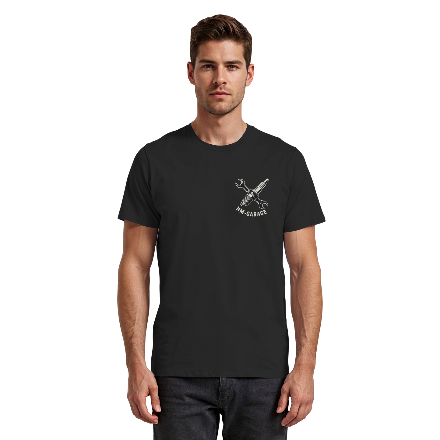 HM-GARAGE™ T-Shirt – Vintage Werkstatt Design für Motorrad-Fans & Schrauber | Oldschool Mechanic Shirt | Retro Biker Style - Premium Classic T-Shirt