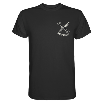 HM-GARAGE™ T-Shirt – Vintage Werkstatt Design für Motorrad-Fans & Schrauber | Oldschool Mechanic Shirt | Retro Biker Style - Premium Classic T-Shirt