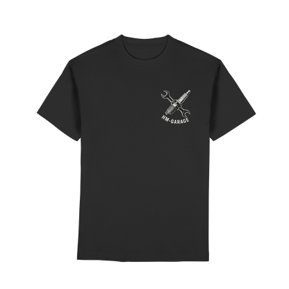 HM-GARAGE™ T-Shirt – Vintage Werkstatt Design für Motorrad-Fans & Schrauber | Oldschool Mechanic Shirt | Retro Biker Style - Premium Classic T-Shirt
