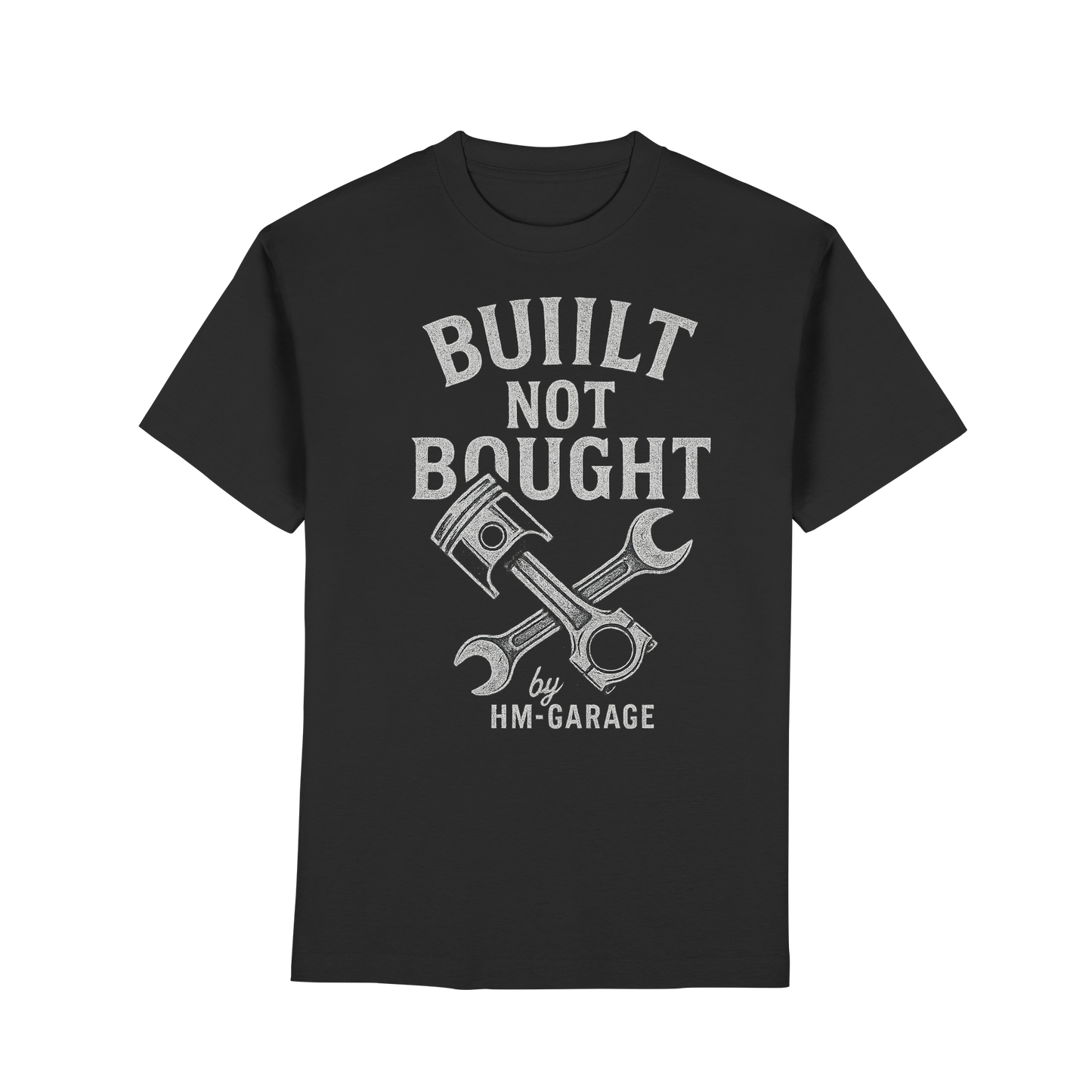 HM-GARAGE™ T-Shirt – “Built Not Bought” | Vintage Schrauber Shirt für Motorrad-Fans & Mechaniker | Oldschool Werkstatt Design - Premium Classic T-Shirt