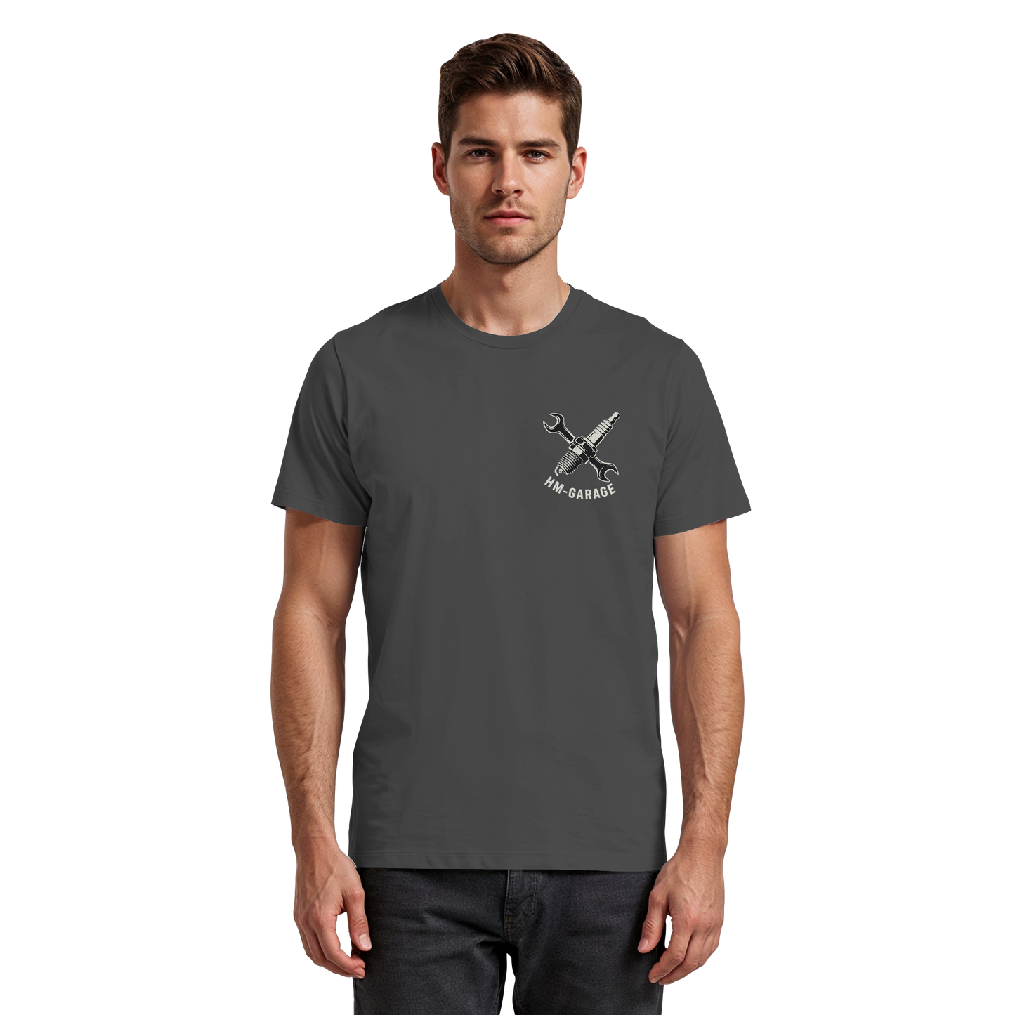 HM-GARAGE™ T-Shirt – Vintage Werkstatt Design für Motorrad-Fans & Schrauber | Oldschool Mechanic Shirt | Retro Biker Style - Premium Classic T-Shirt