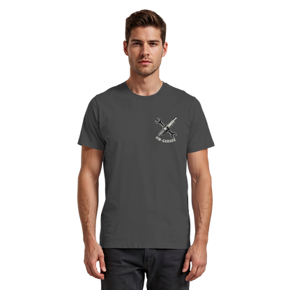 HM-GARAGE™ T-Shirt – Vintage Werkstatt Design für Motorrad-Fans & Schrauber | Oldschool Mechanic Shirt | Retro Biker Style - Premium Classic T-Shirt