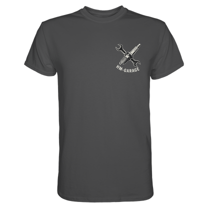 HM-GARAGE™ T-Shirt – Vintage Werkstatt Design für Motorrad-Fans & Schrauber | Oldschool Mechanic Shirt | Retro Biker Style - Premium Classic T-Shirt