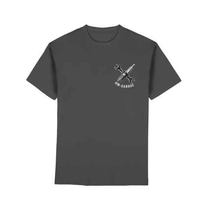 HM-GARAGE™ T-Shirt – Vintage Werkstatt Design für Motorrad-Fans & Schrauber | Oldschool Mechanic Shirt | Retro Biker Style - Premium Classic T-Shirt